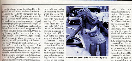Lancia Aurelia Spider. Bardot: One of the elite who owned Spiders